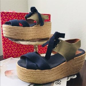 TORY BURCH Lace up Espadrilles Platform wedges